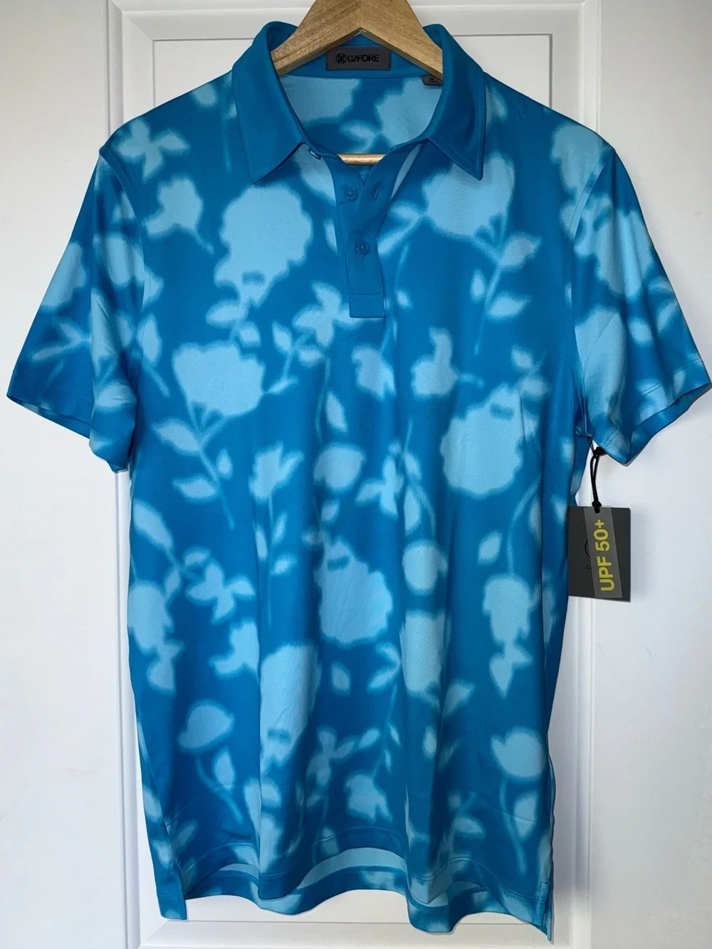 G/FORE NWT Blur Floral Tech Jersey Polo in Venetian Blue